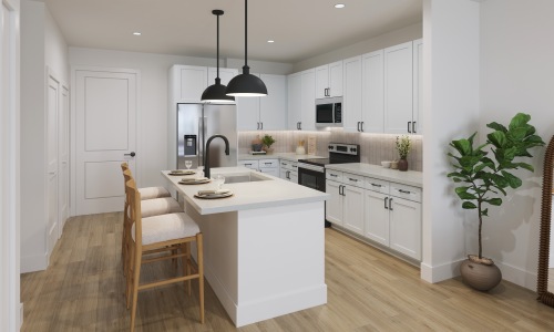 Kitchen  with light finishes and an open feel