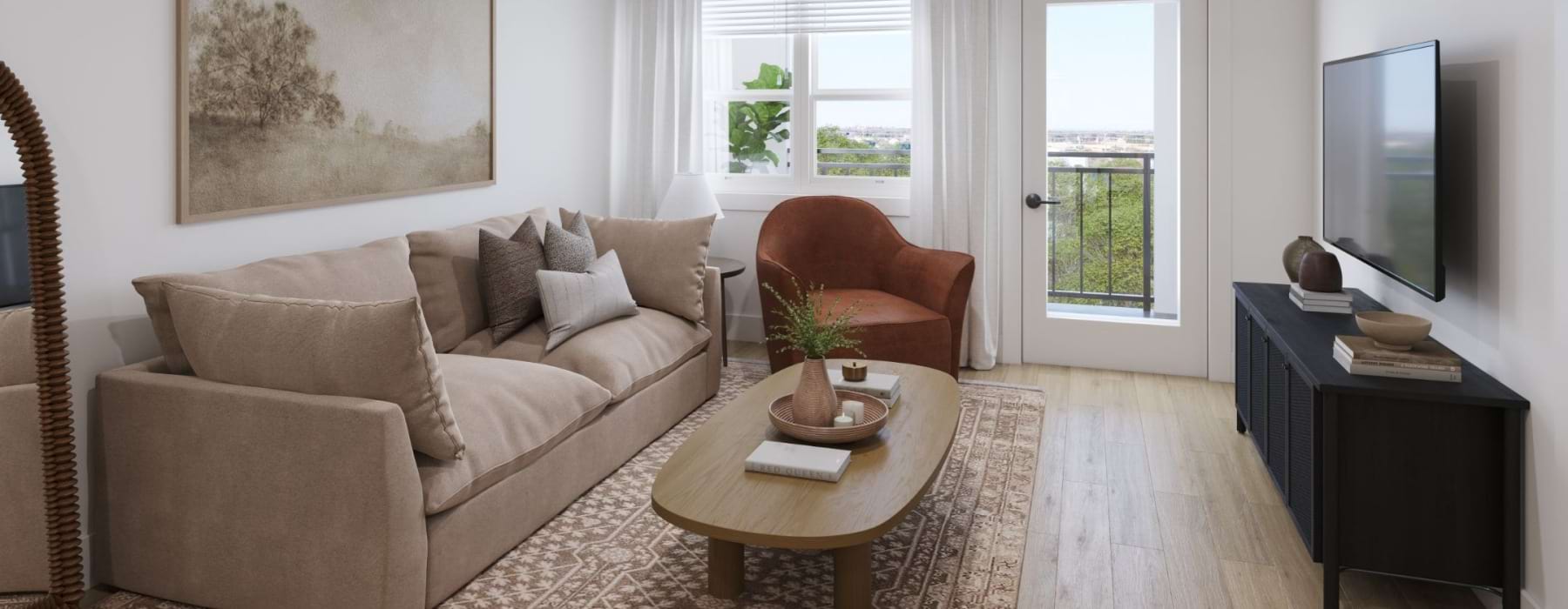 Open space living area with natural lighting